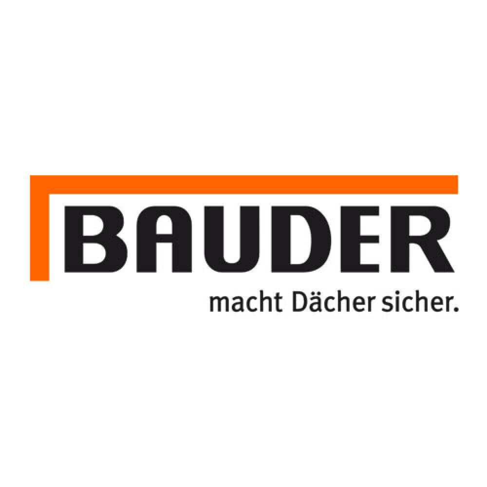 Bauder Logo mit Slogan: macht Dächer sicher.